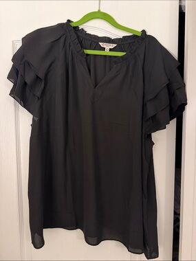Nanette Lepore Black Flutter Sleeve V-Neck Blouse Size 3X NWOT